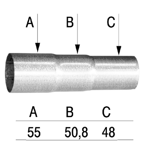 Raccord de tuyau d'échappement diamètre 51 - 55 longueur 90 mm.