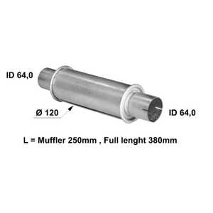 Universal muffler 120 x 250 out 64mm