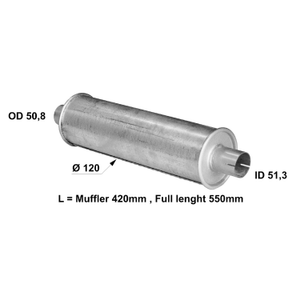 Universal muffler 120 x 420 out 51.3mm and 50.8mm