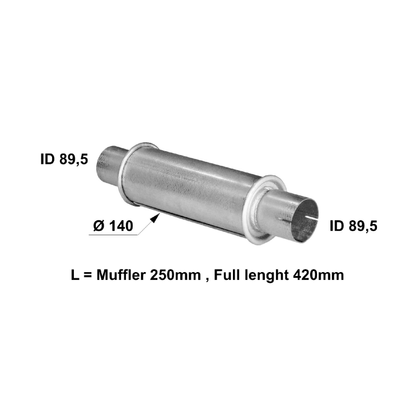 Silenciador universal 140 x 250 salida 89.5mm