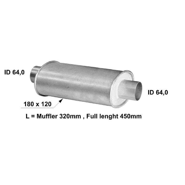 Universal muffler 180 x 120 x 320 out 64mm