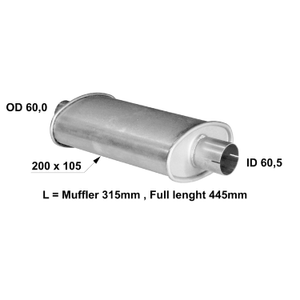 Universal muffler  200 x 105 x 315 out 60.5mm and 60mm