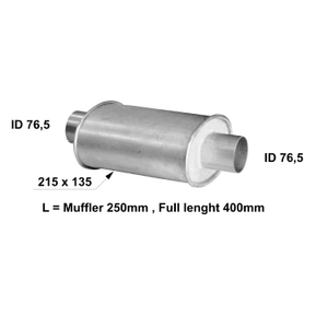 Universal muffler 215 x 135 x 250 out 76.5mm