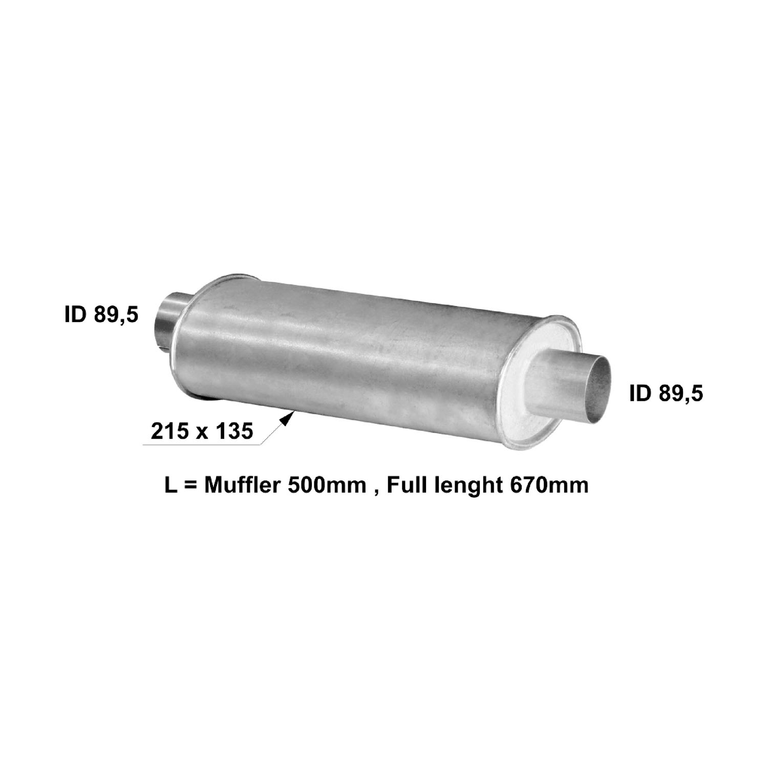 Universal muffler 215 x 135 x 500 out 89.5mm