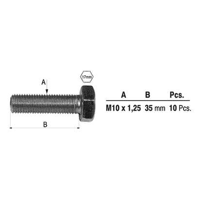 Perno M10 x1.25 x35 mm x 10